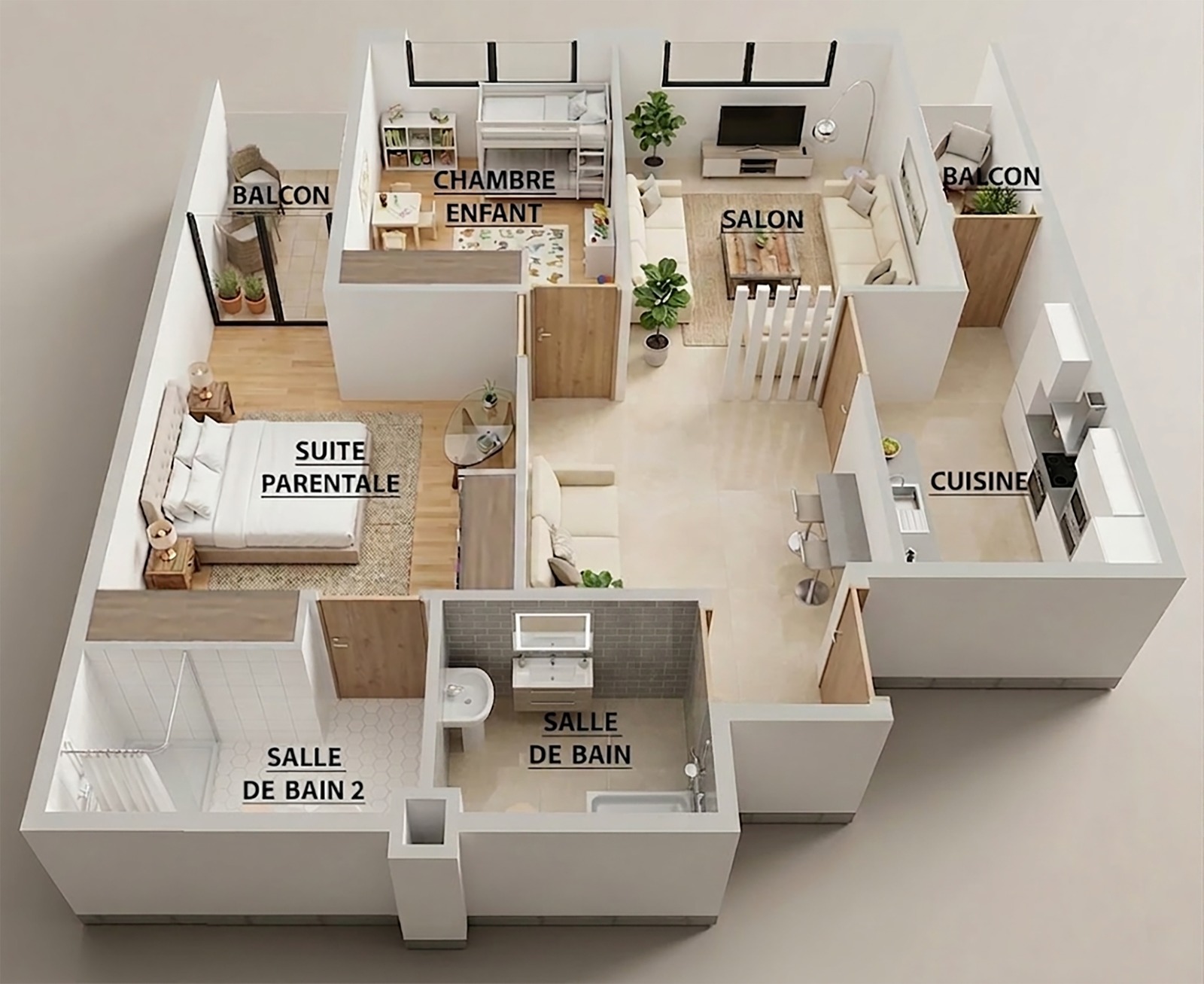 Plan 3D type 1 — 75 m² — Al Hamd Living Oulfa